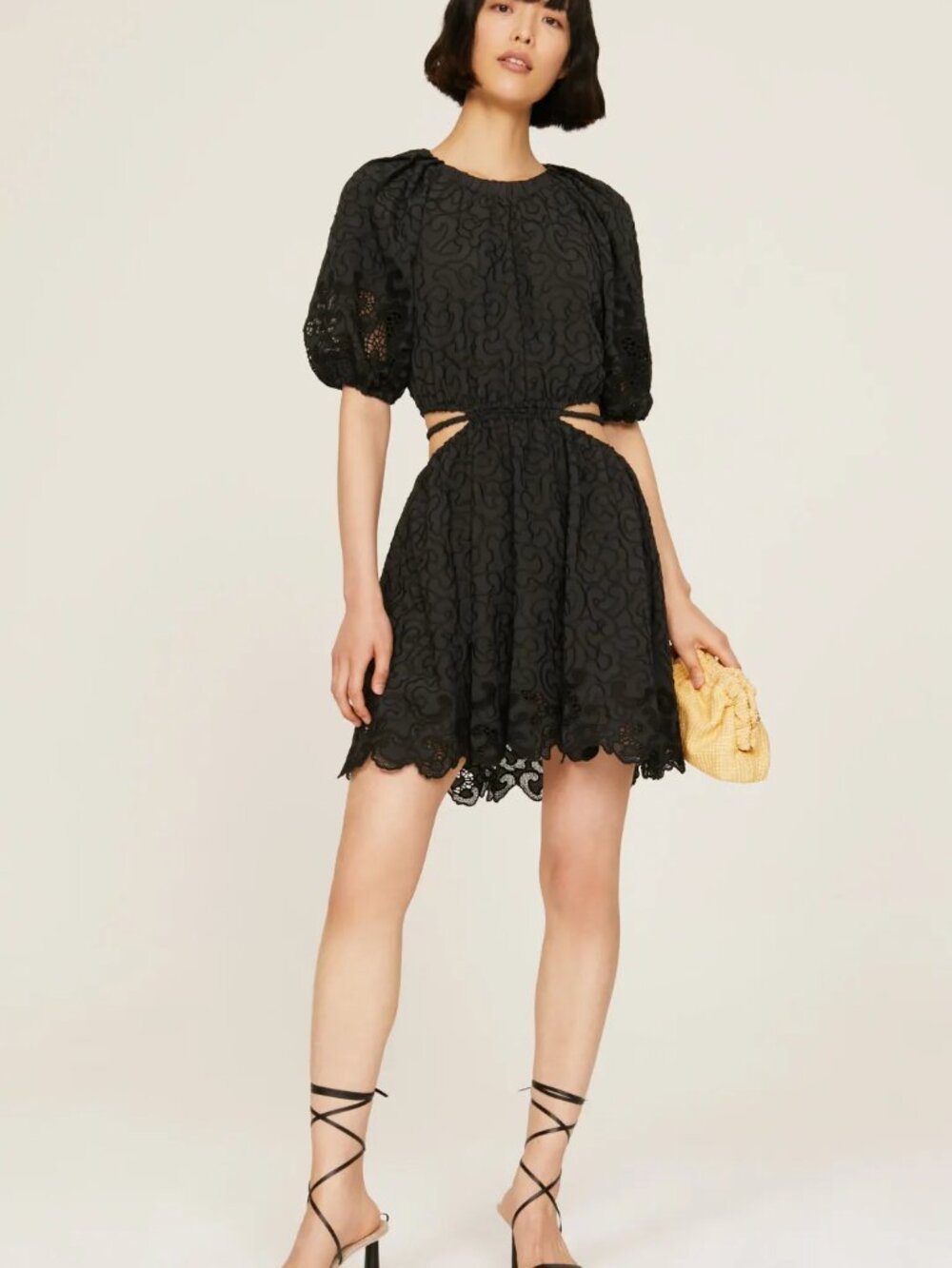 Jonathan SIMKHAI Anaise Black Mini Dress Crepe Cut‎ Out Embroidered hem Party 6